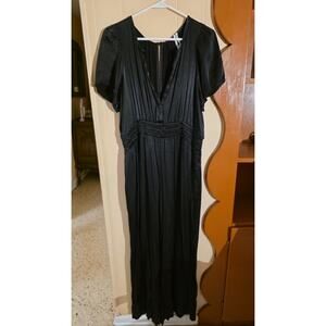 Anthropologie Somerset Women's Black Wide-Leg Jumpsuit Size L Short Sleeve